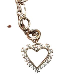 KS Chain Bracelet Heart Dangle Charm 8" Signed Vtg